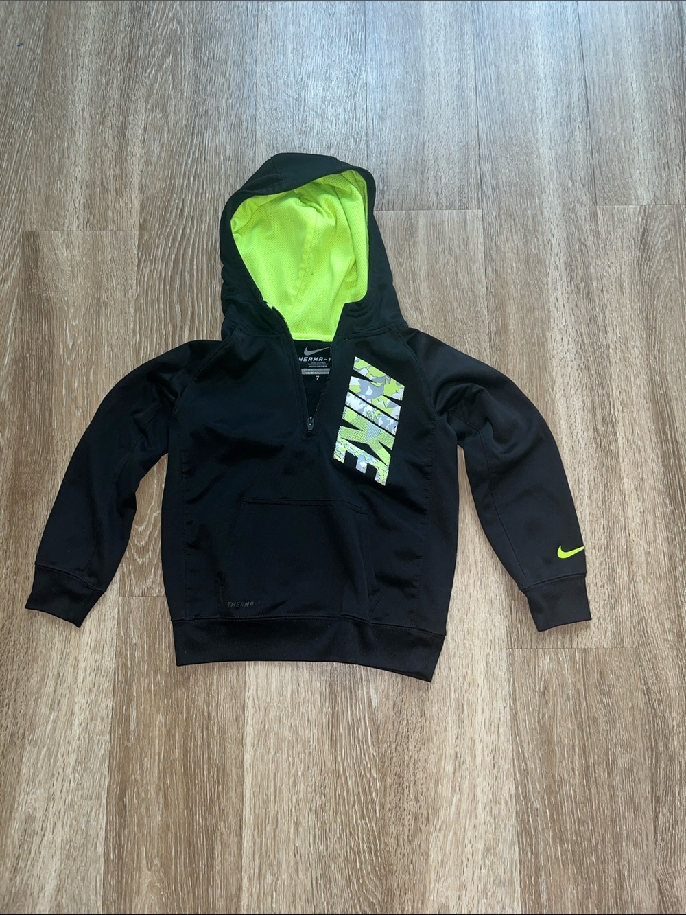 Nike Kids Black Hoodie with Neon Yellow Lining